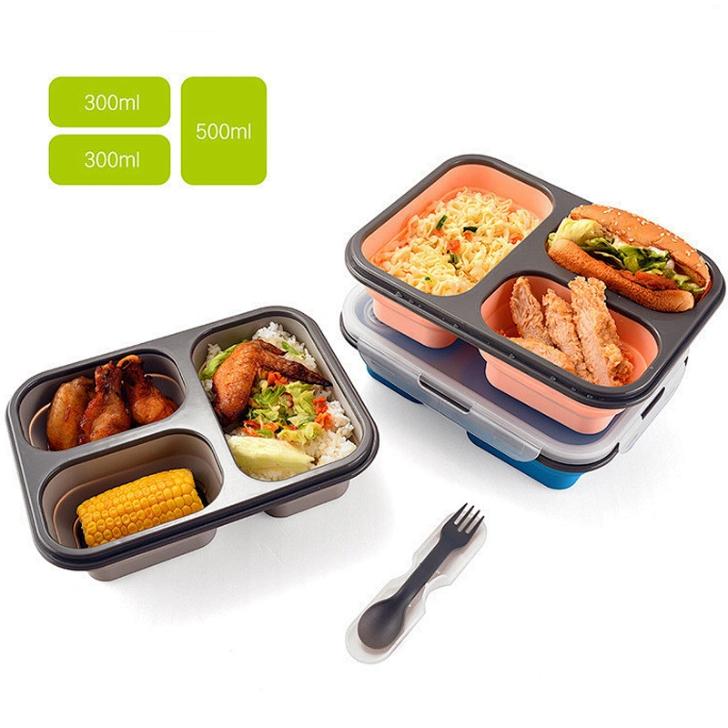 New Product Ideas 2023 Collapsible Silicone Food Lunch Containers Silicone Kids Bento Lunch Box With Compartments