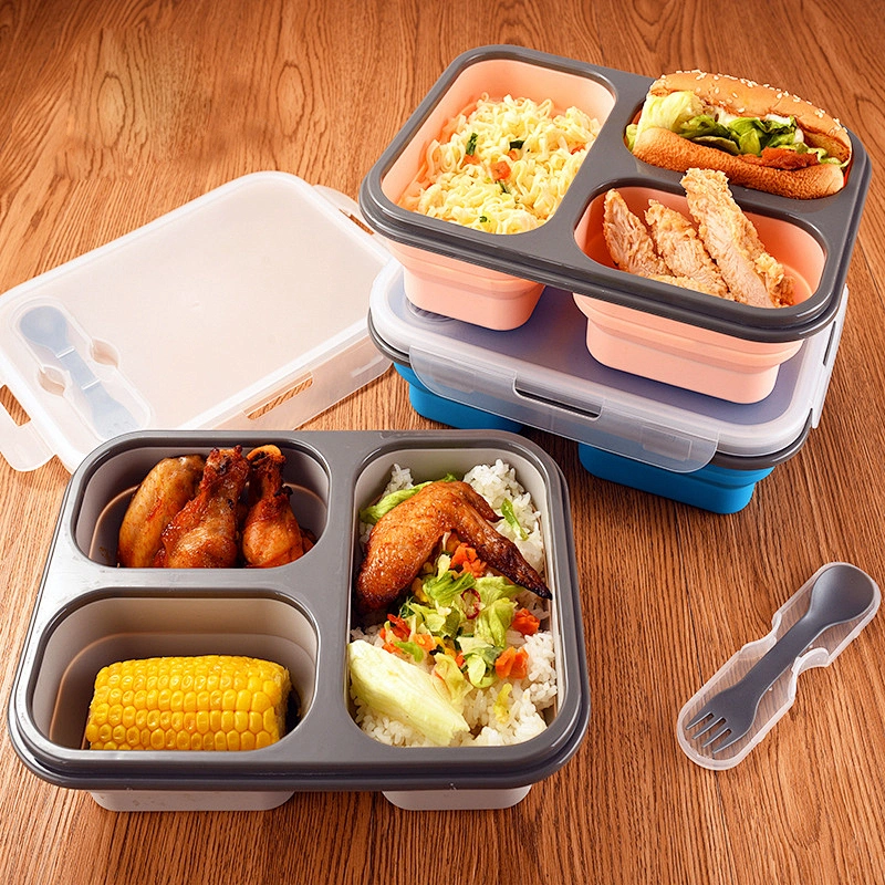 New Product Ideas 2023 Collapsible Silicone Food Lunch Containers Silicone Kids Bento Lunch Box With Compartments